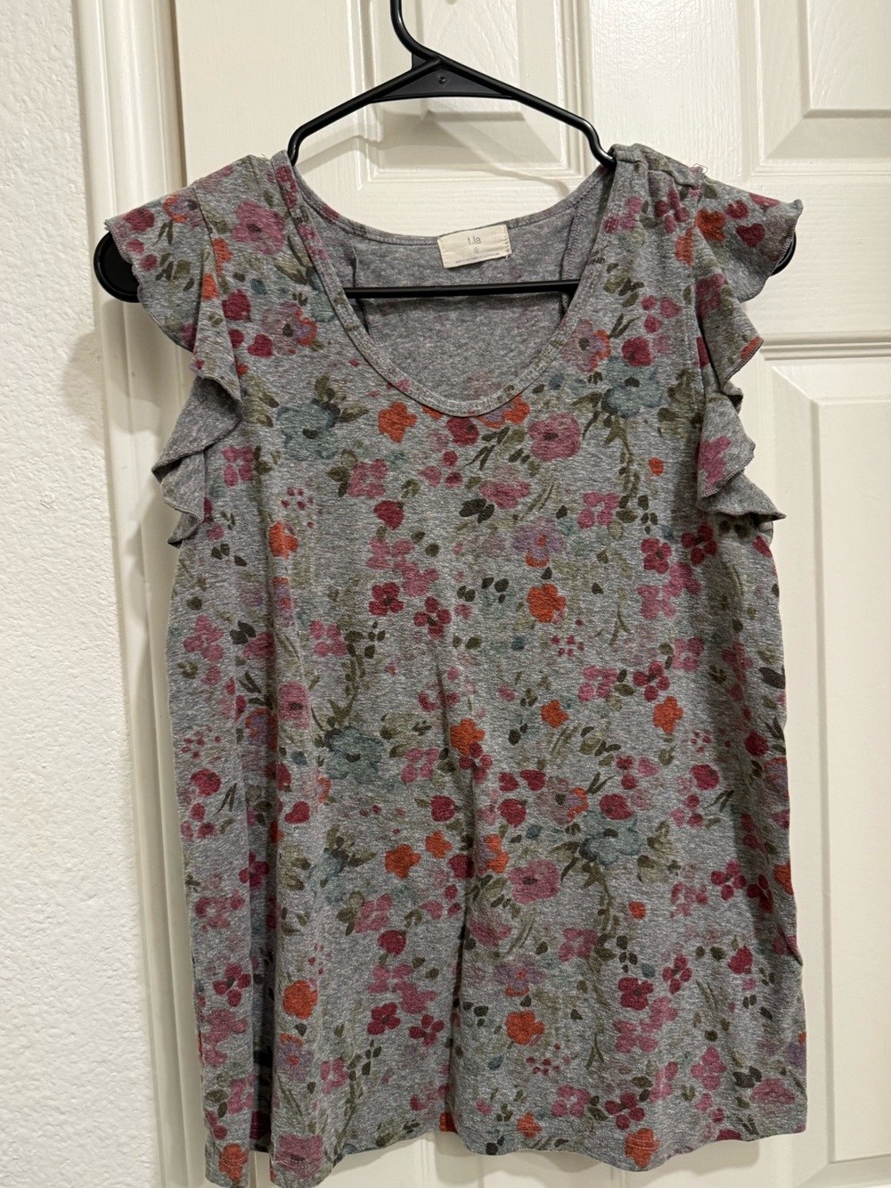 T.La Gray Floral Ruffle Sleeve Tank Top